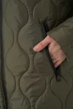 Kadın Haki Kapüşonlu Kapitone Uzun Şişme Mont HZL24W-BD151771