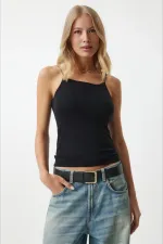 Kadın Siyah İp Askılı Örme Body Bluz HZL24S-ZK11001