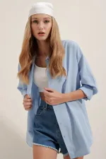 Chemise basique longue oversize 3900 - Bleue
