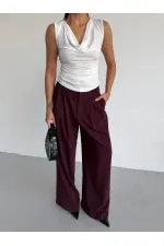 Kadın Beyaz Degaje Yaka Yanlardan Drapeli Sandy Bluz HZL25S-FRY123131