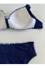Ensemble bikini femme bleu marine et blanc à motifs ethniques HZL25S-LC213