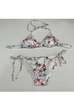 Ensemble bikini triangle dos nu à motif étoile blanche pour femme HZL25S-LC5005