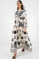 Robe longue hijab à motifs pour femme 2585 - Écru foncé