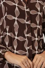 Kadın Desenli Uzun Tesettür Elbise 2585 - A.Kahve