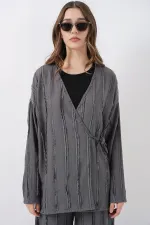 Ensemble deux pièces pantalon kimono en maille pour femme 30067 - Gris