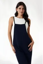 Women's Navy Blue Adjustable Straps Pocket Wide Leg Gardener Overalls HZL22S-BD170191