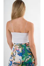 Kadın Yeşil Pembe Desenli Yüksek Bel Bol Paça Pantolon HZL22S-YY284