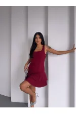 Kadın Bordo Pileli Şortlu Mini Elbise HZL25S-FRY122991