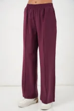 Pantalon large pour femme avec taille élastiquée 30087 - Bordeaux