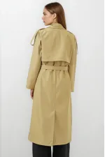 Kadın Yağ Yeşili  Kruvaze Yaka Astarlı Kemerli Mevsimlik Trençkot HZL25W-BD159411