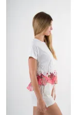 Kadın Beyaz Beli Lastikli Yırtmaçlı Cepli Keten Şort HZL24S-ZK11371