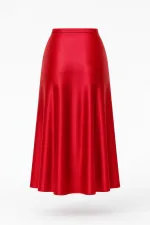 Kadın Kırmızı Saten Yüzeyli Beli Lastikli Midi Boy Etek Hzl23S-BD1101471