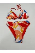 Kadın Çok Renkli Tropikal Desenli Astarlı Üçgen Bikini Takım HZL25S-AR1616