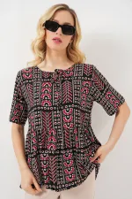 Chemisier à manches courtes à motifs pour femme 969 - Noir