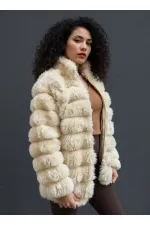 Kadın Açık Krem Şık Peluş Suni Kürk Ceket HZL23W-DSB110061