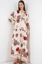 Robe longue hijab à motifs pour femme 2585 - Z. Beige