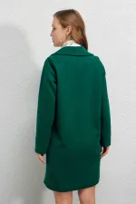 Kadın Zümrüt Yeşili Tek Düğmeli Çift Cepli Astarlı Şık Kaşe Kaban HZL23W-BD190851