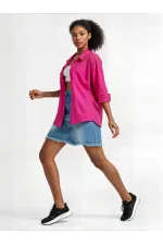 Kadın Koyu Pembe Oversize Uzun Basic Gömlek HZL22W-BD139001