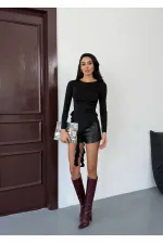 Kadın Siyah Fırfır Detaylı Uzun Kol Asimetrik Bluz HZL25W-FRY123621