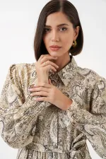 Kadın Kuşaklı Tesettür Elbise 2589 - Bej