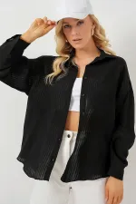 Kadın Uzun Oversize Gömlek 20320 - Siyah