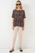 Chemisier à manches courtes à motifs pour femme 969 - Noir