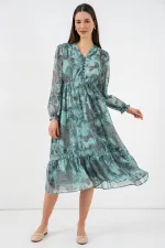 2137 Desenli Şifon Elbise - Mint Yeşili