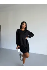 Robe décontractée noire à col ras du cou et 2 fils pour femme HZL25W-FRY123451