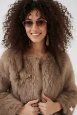 Manteau en fourrure pelucheuse doublé biscuit pour femme HZL25W-BD152251