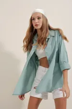 Chemise basique longue oversize 3900 - Vert turquoise