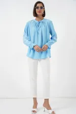 Women's Embroidered Knitted Blouse 941 - Blue