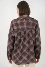 Chemise oversize à motifs pour femme 20372 - Marron