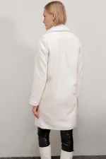 Kadın Kemik Tek Düğmeli Çift Cepli Astarlı Buklet Kaşe Kaban HZL22W-BD190821