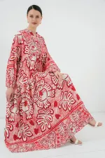 Robe hijab à motifs authentiques 2423 - Rouge N.