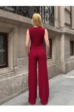 Kadın Bordo Beli Lastilkli Gofre Kumaş Pantolon HZL24S-ZK13261