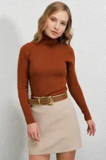 Pull col roulé côtelé pour femme HZL22W-BD1445001