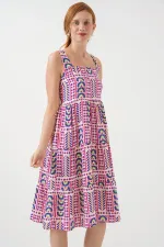Robe midi à bretelles à motifs pour femme 2577 - Fuchsia