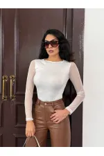 Kadın Beyaz Uzun Tül Kol Sandy Bluz HZL25W-FRY122521