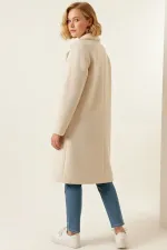 Manteau oversize en cachemire pour femme 9085 - Taille M, couleur crème