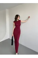 Kadın Bordo Sırt Dekolteli Yumuşak Dokulu Elbise HZL25S-ZK13321