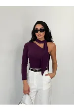Kadın Mor Fularlı Sandy Kumaş Asimetrik Kesim Bluz HZL25S-FRY123371