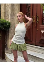 Kadın Krem Boyundan Bağlamalı Gofre Kumaş Bluz HZL25S-ZK13631