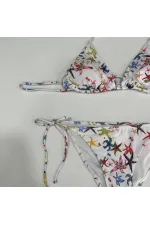 Ensemble bikini triangle dos nu à motif étoile blanche pour femme HZL25S-LC5005