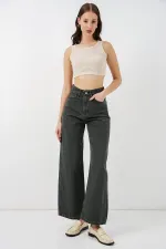 Women's Wide Leg High Waist Palazzo Jeans 6656 - Green