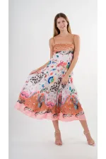 Kadın Çok Renkli İp Askılı Astarsız Uzun Elbise HZL24S-YY276