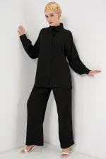 Kadın Örme Tesettür Alt Üst Takım 6711 - Siyah
