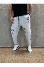 Pantalon de survêtement gris à motif japonais pour homme, coupe droite, taille nouée, HZL24S-MXC8948-193