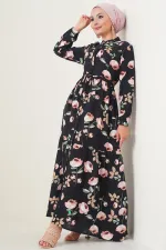 Robe hijab à col mandarin 2144 - Noir intense