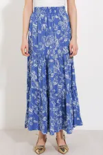 Women's Indigo Patterned Long Viscose Skirt 1898