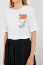 911 Printed Knitted Basic T-Shirt - Orange